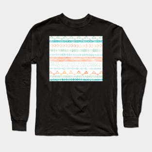 Orange Peach Green Aqua Blue Hand Drawn watercolor geometric Pattern Long Sleeve T-Shirt